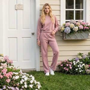 Buttery Soft Love Tree Fashion High-Waist Pink Sweatpants Sweatshirt SET Small